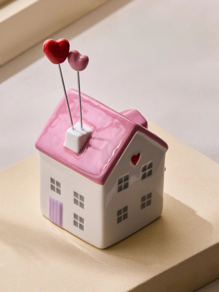 Next Uk Pink/ White Ceramic Mini House Ornament