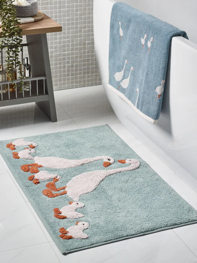 Teal Blue Goose And Friends 100% Cotton Bath Mat
