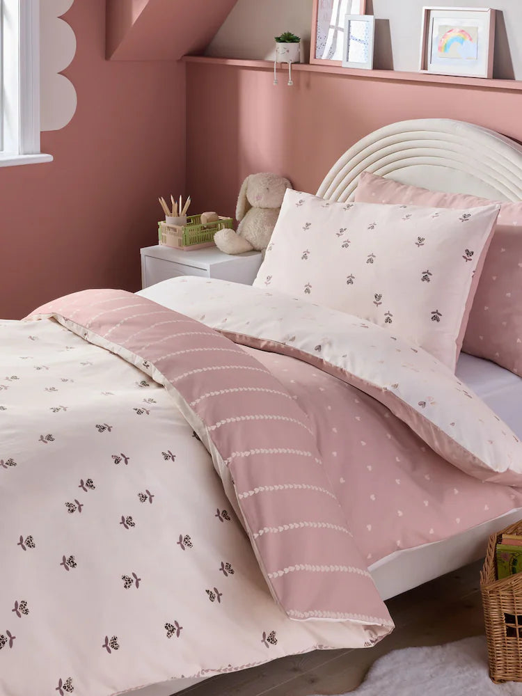 Next Uk 2 Pack Natural Hearts Duvet Cover and Pillowcase Set