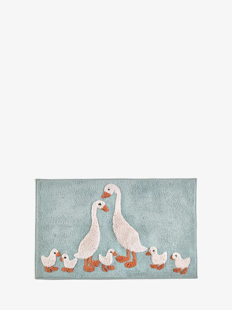 Teal Blue Goose And Friends 100% Cotton Bath Mat