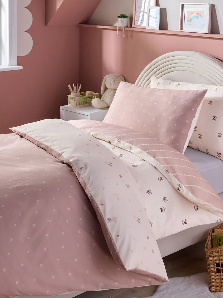 Next Uk 2 Pack Natural Hearts Duvet Cover and Pillowcase Set