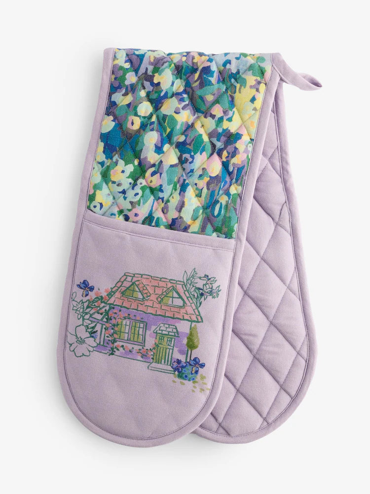 Next UK Purple Garden Houses Oven Gloves