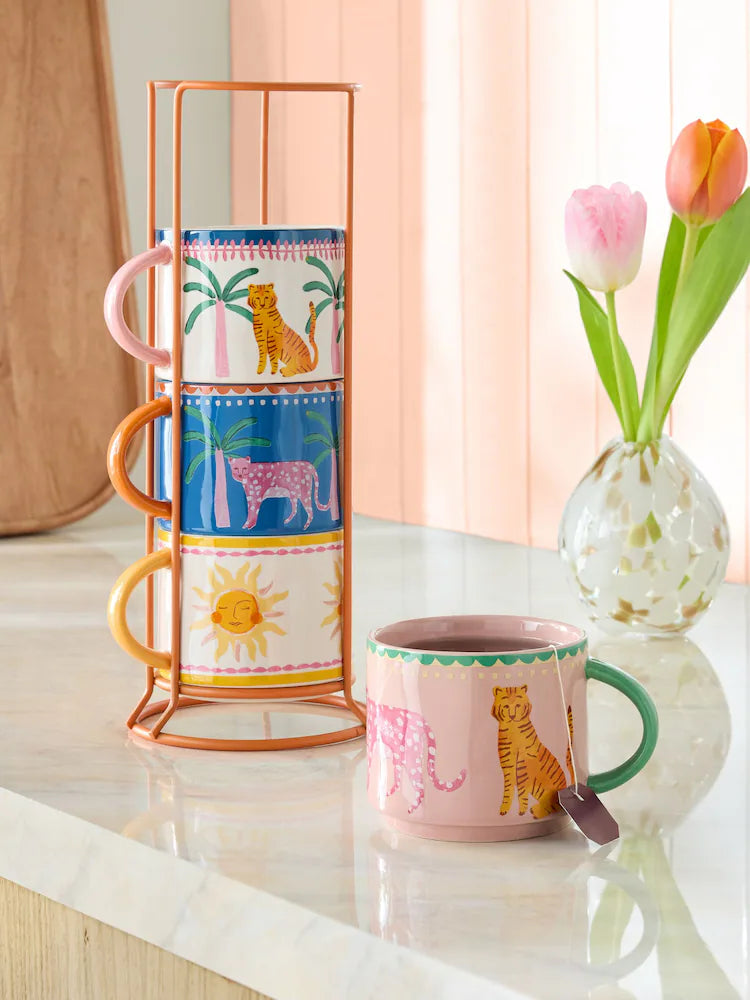 Preorder Next Uk Tropical Leopard Stacking Mugs Set of 4