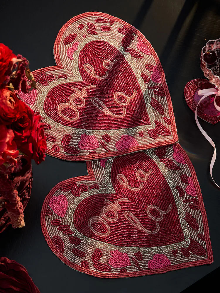 Next Uk Set of 2 Pink Beaded Heart Placemats