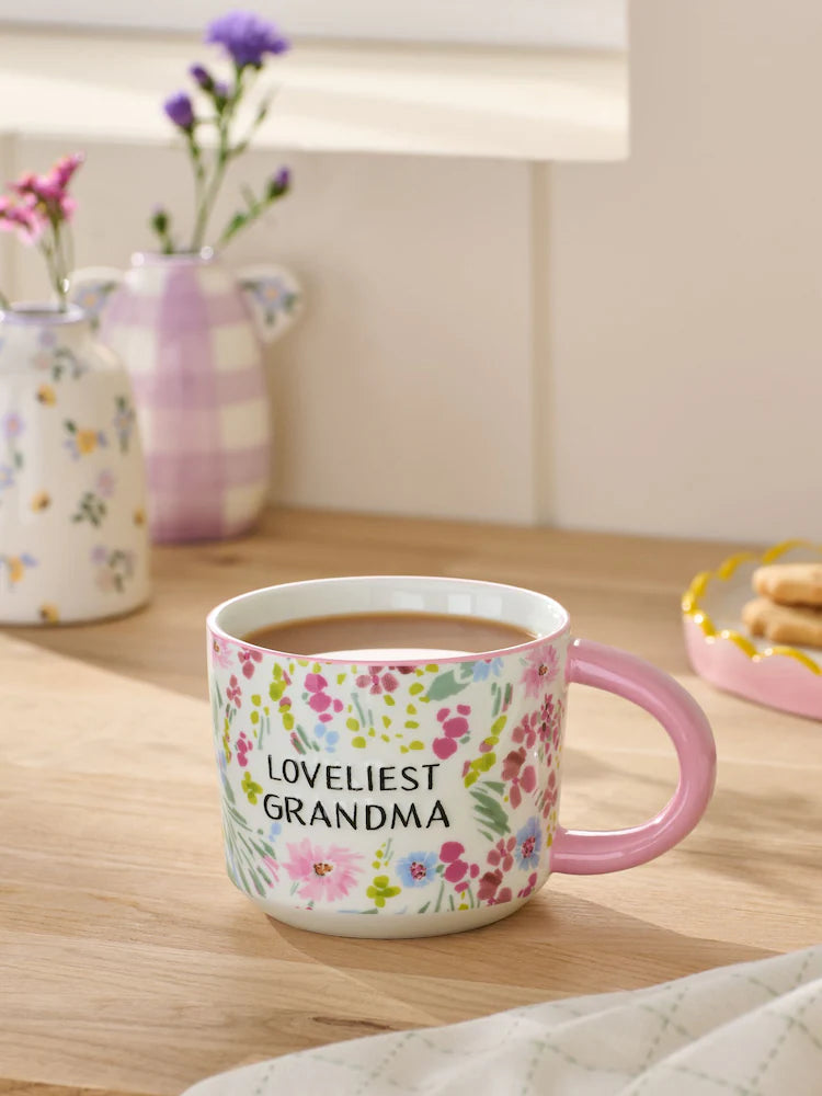Next Uk Pink Floral Print Loveliest Grandma Mug