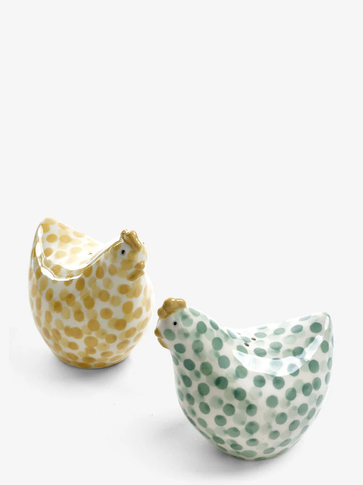 Next Uk Sage Green Pat and Peggy Chicken Salt and Pepper Shakers