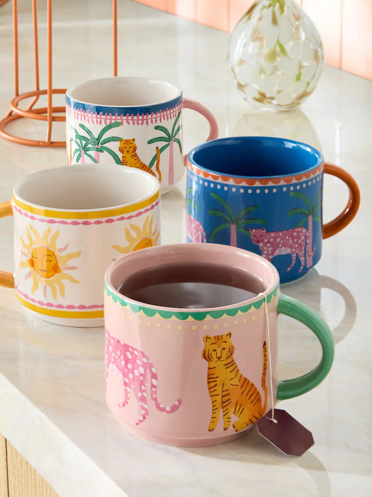 Preorder Next Uk Tropical Leopard Stacking Mugs Set of 4