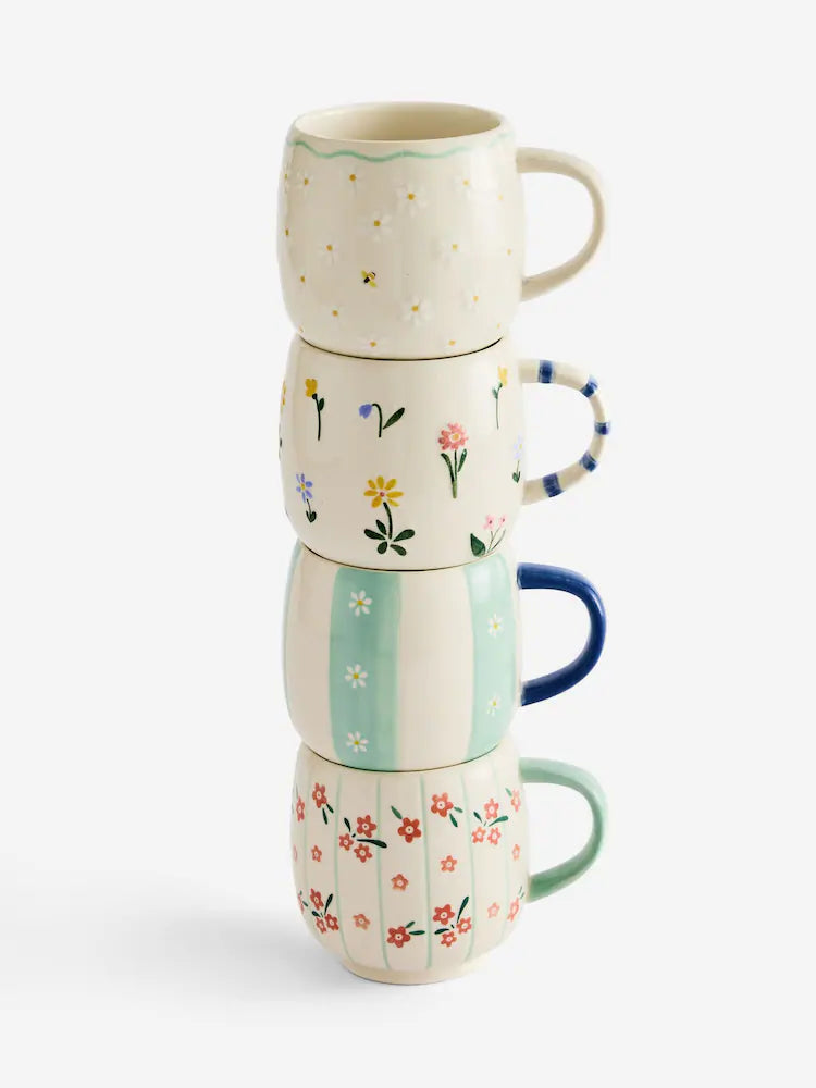 Next Uk Set of 4 Multi Maisie Floral Stacking Mugs