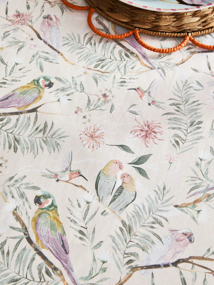 Next Uk Pink Love Bird Floral Wipe Clean Tablecloth