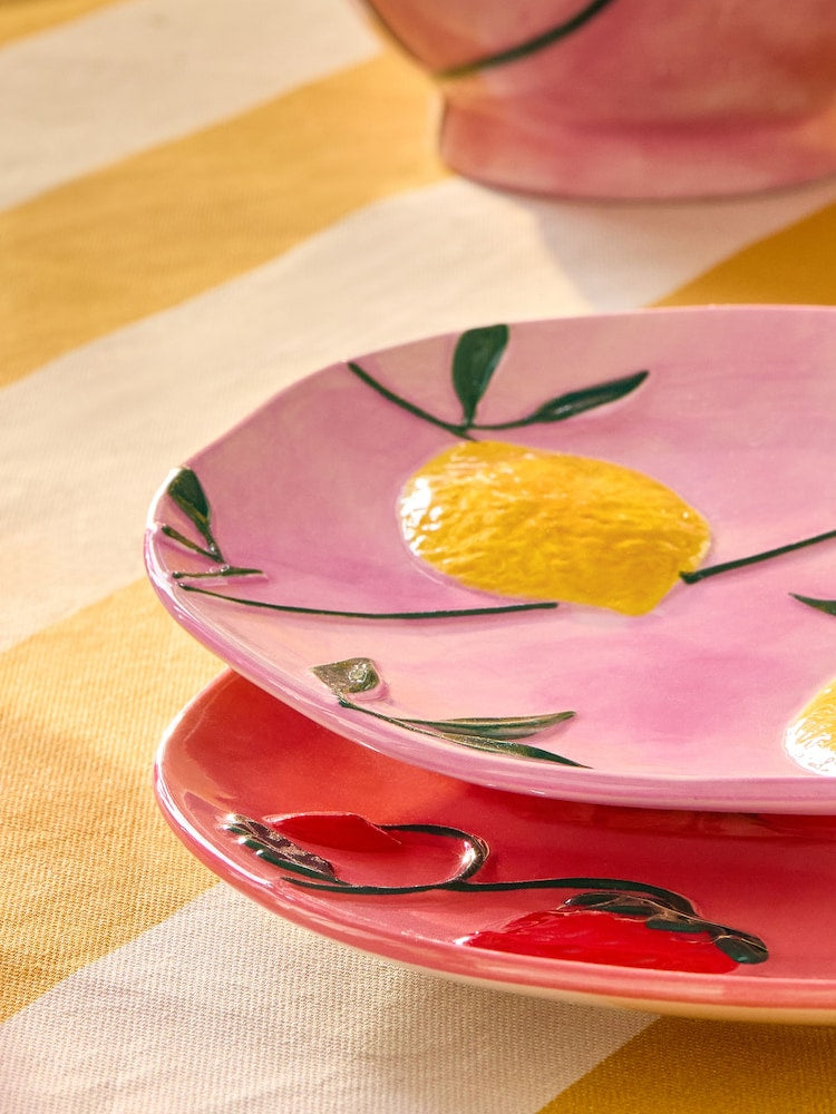 Preorder Set of 2 Pink and Yellow Loreto Fruit Side Plates