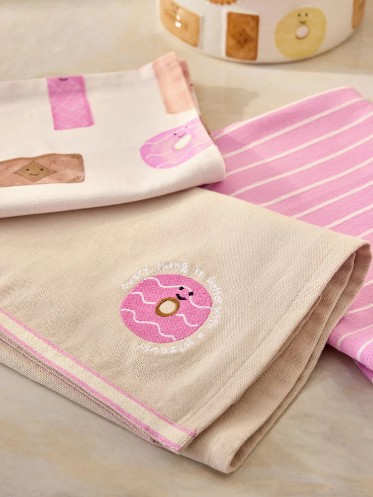 Set of 3 Pink Biscuit Tea Towels