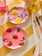 Preorder Set of 2 Pink and Yellow Loreto Fruit Side Plates