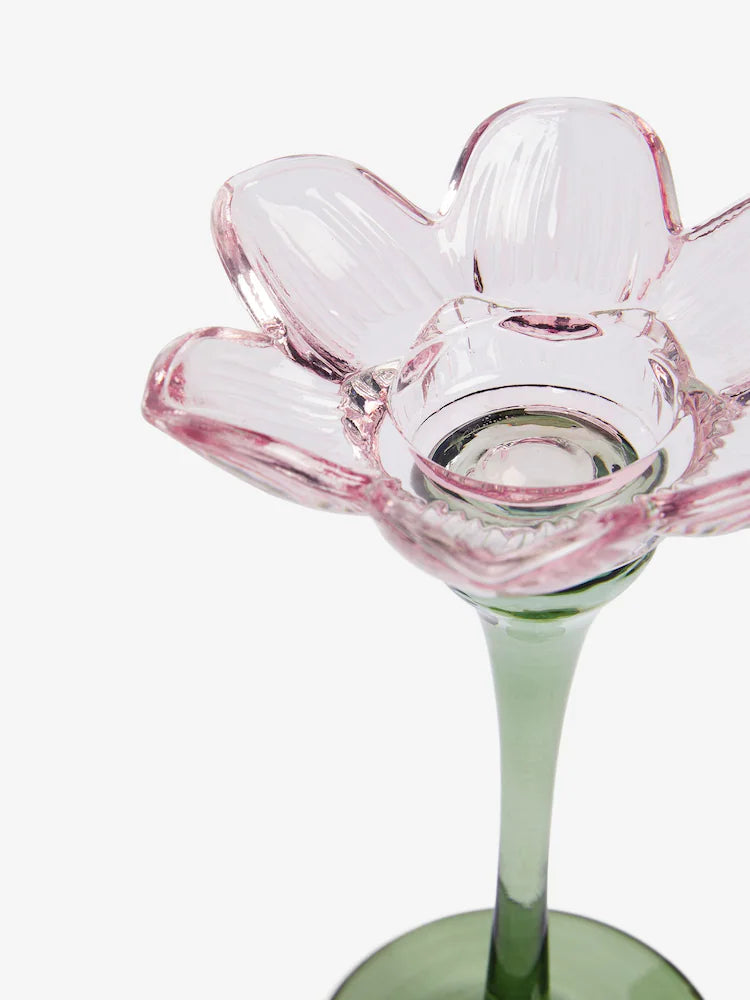 Next Uk Pink/Green Glass Flower Tea Light Holder