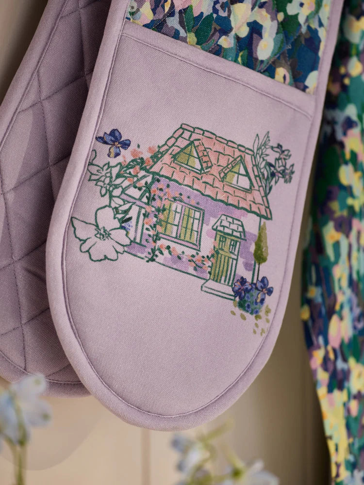 Next UK Purple Garden Houses Oven Gloves