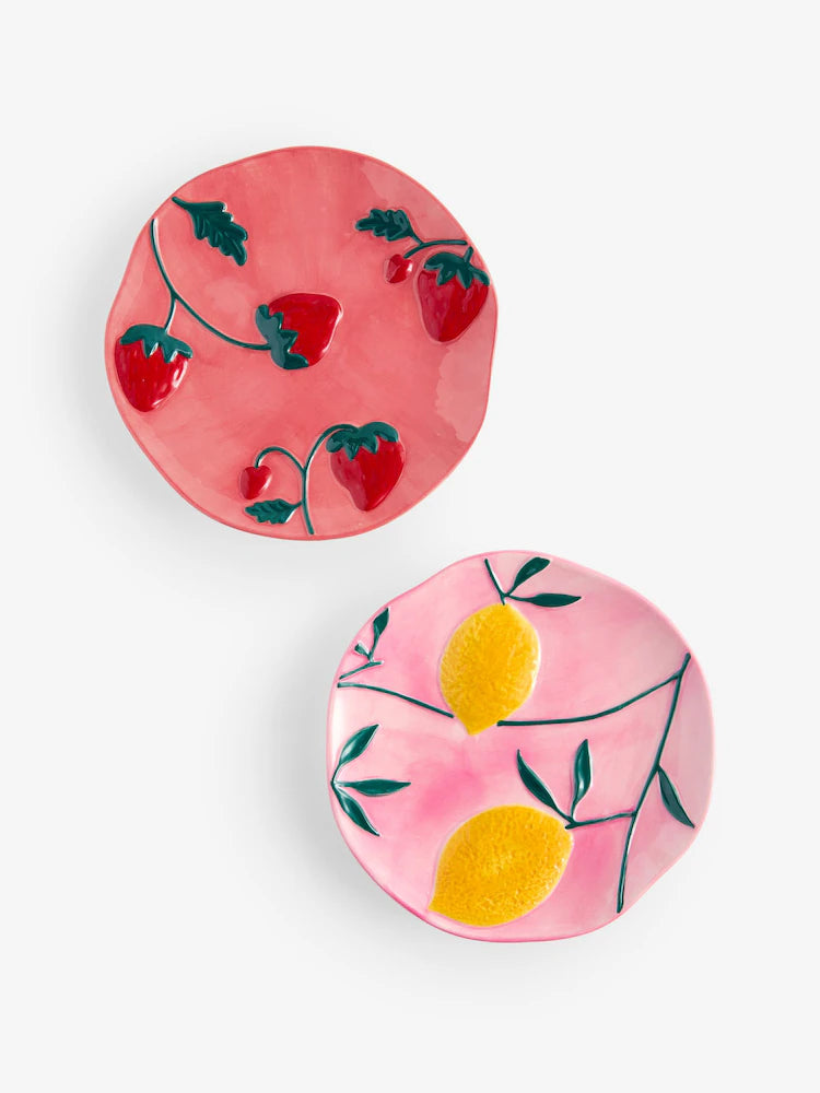Preorder Set of 2 Pink and Yellow Loreto Fruit Side Plates