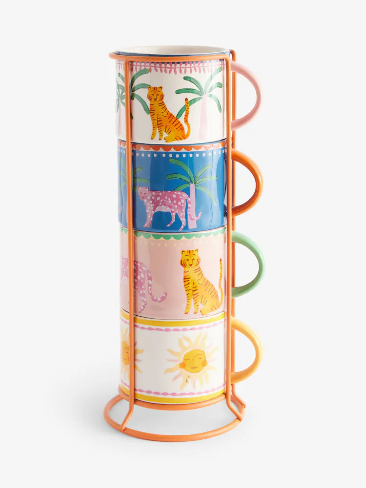 Preorder Next Uk Tropical Leopard Stacking Mugs Set of 4