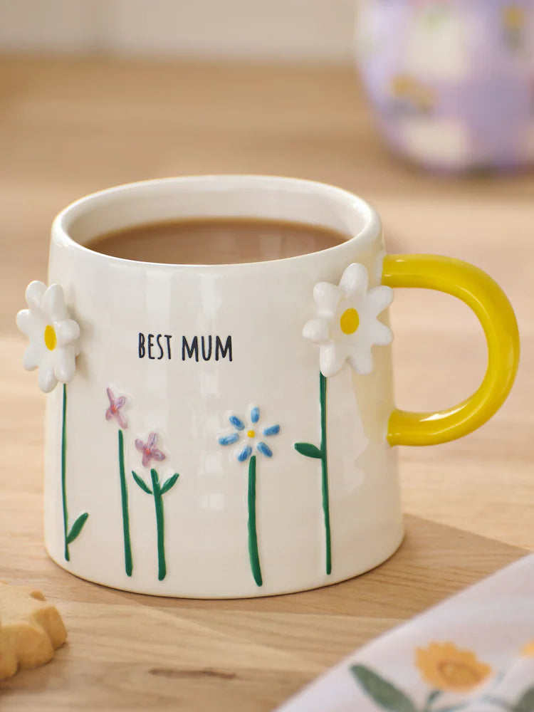 Next Uk Yellow Floral Print Best Mum Mug (H=12cm)