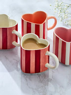 Next Uk Set of 4 Pink Stripe Heart Shaped Stacking Mugs