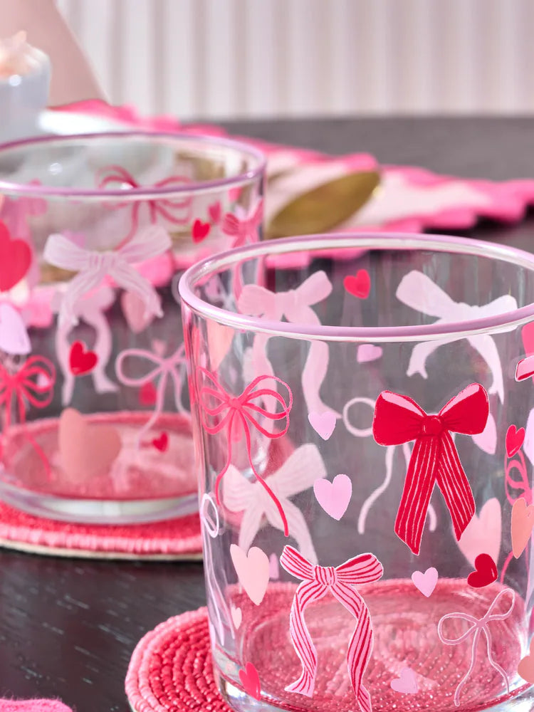 Next Uk Set of 4 Pink Heart and Bow Tumbler Glasses (H=8cm)