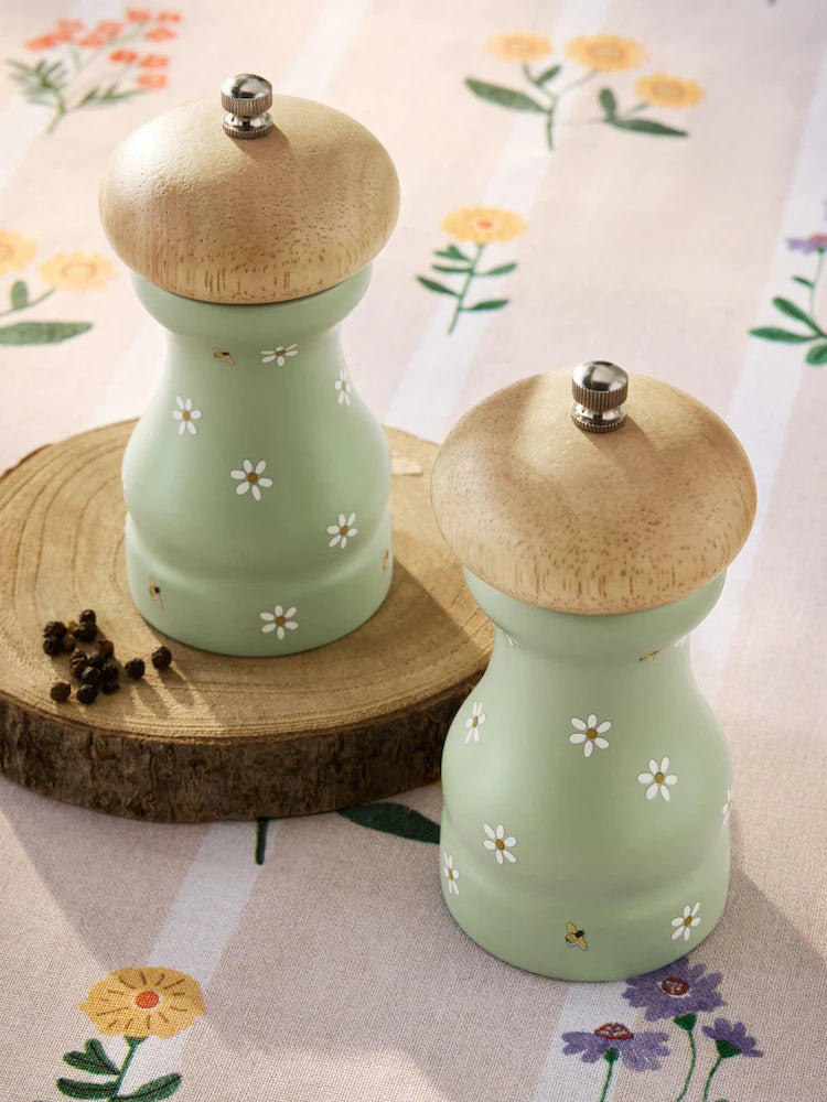 Next Uk Set of 2 Sage Green Maisie Floral Print Wood Unfilled Salt and Pepper