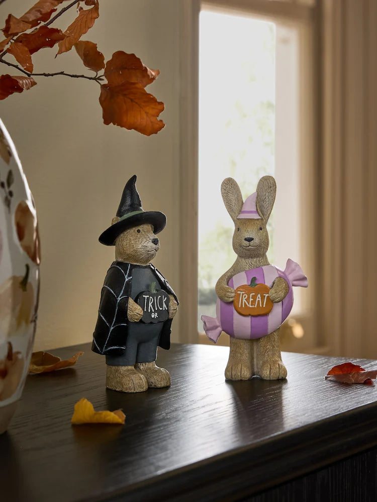 Set of 2 Natural Bertie Bear and Rosie the Rabbit Halloween Decorations