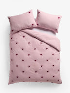 Next Uk Pink/Red Stripe Brushed Cotton Tufted Heart Duvet Cover and Pillowcase Set