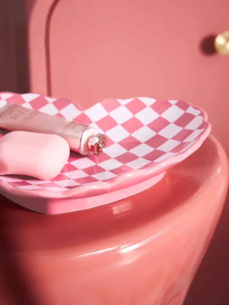 Next Uk Pink Chequerboard Heart Storage Tray