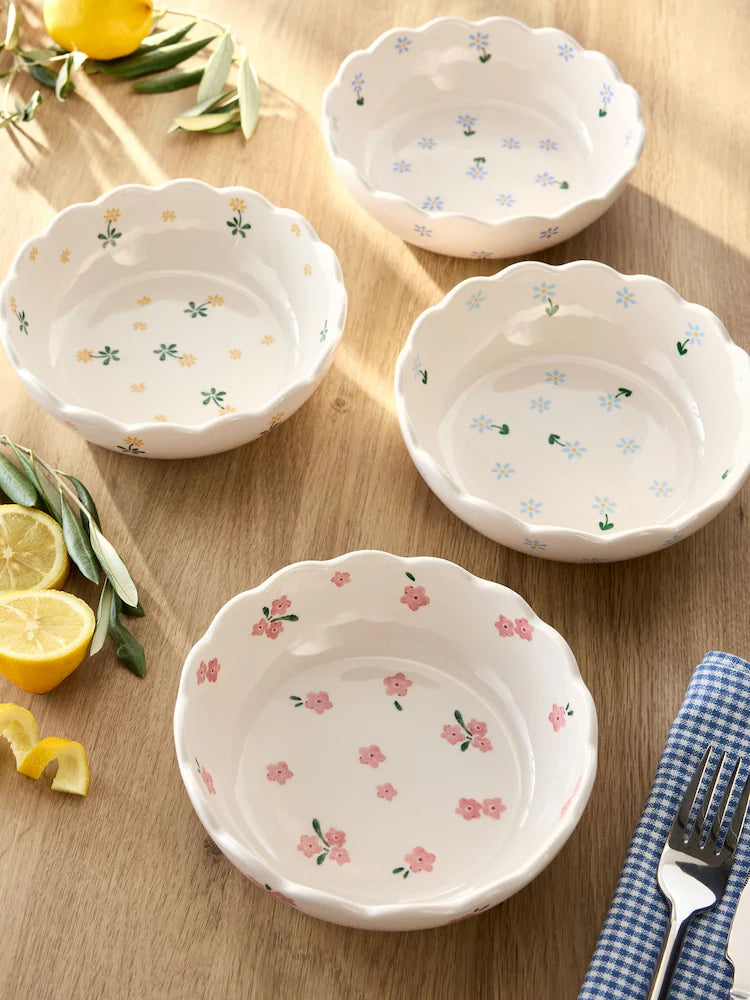 Next Uk Set of 4 White Maisie Floral Stacking Nibble Bowls