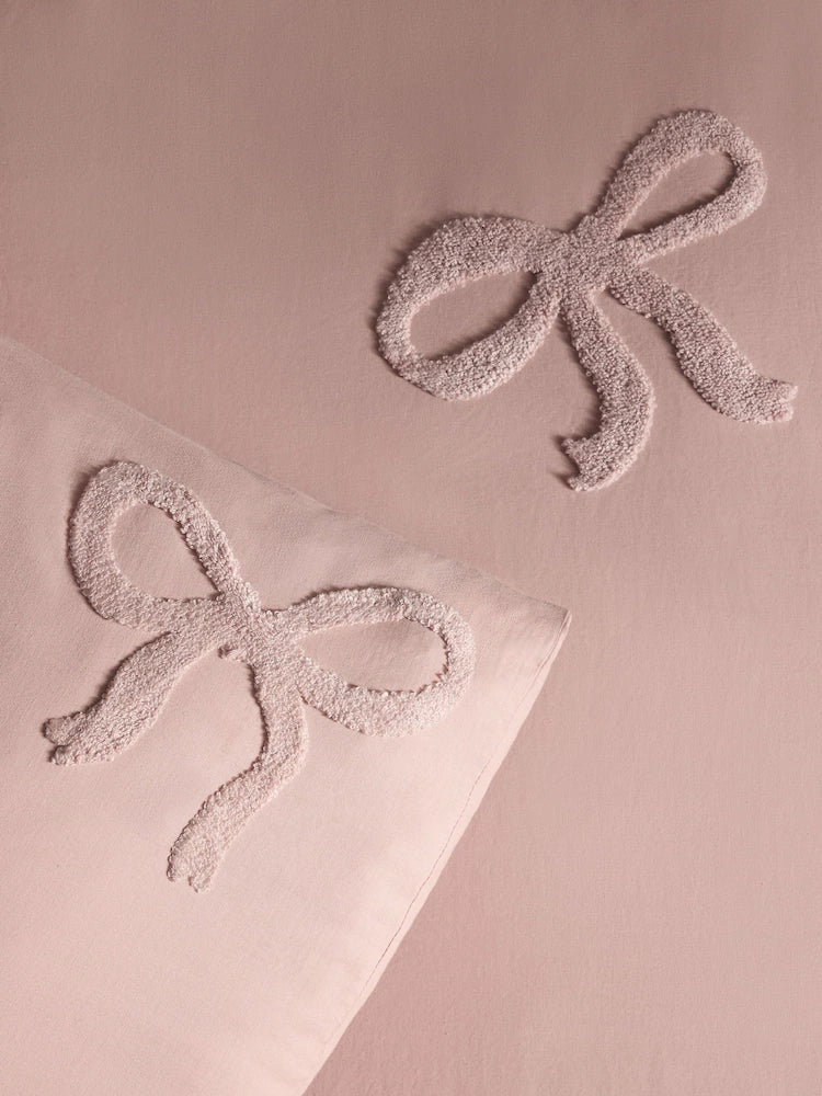 Next Uk Pink Tufted Bows Cotton Duvet Cover and Pillowcase Set