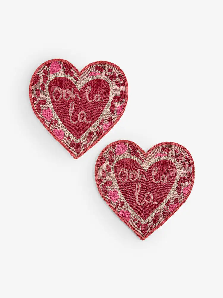 Next Uk Set of 2 Pink Beaded Heart Placemats