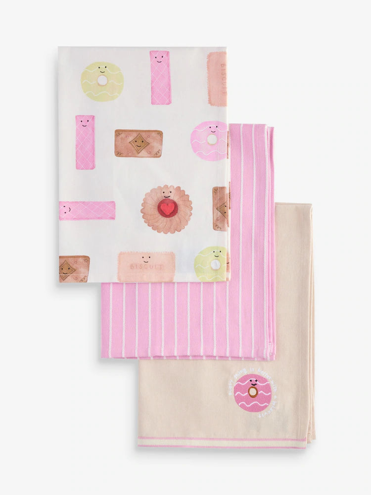 Set of 3 Pink Biscuit Tea Towels
