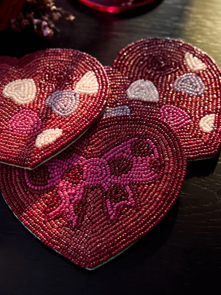 Next Uk Set of 4 Pink Beaded Heart and Bow Coasters