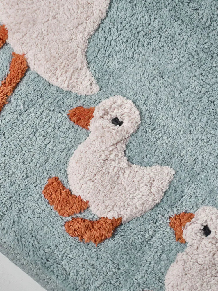 Teal Blue Goose And Friends 100% Cotton Bath Mat