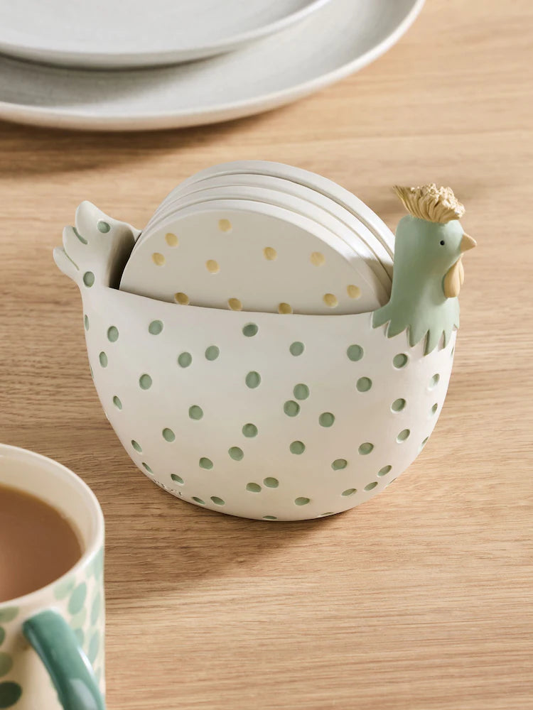 Next Uk Set of 4 Sage Green Spot Chicken Coasters