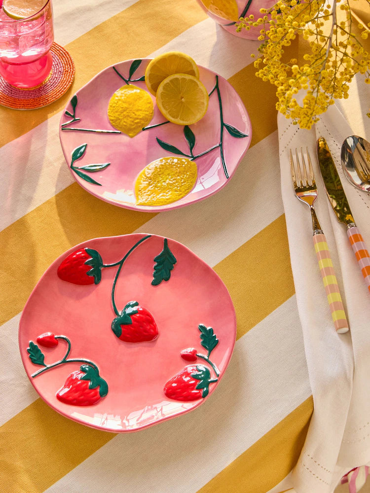 Preorder Set of 2 Pink and Yellow Loreto Fruit Side Plates