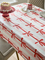 Next UK Pink & Red Bow Print Wipe-Clean Tablecloth – 100% Cotton