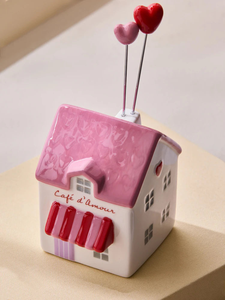 Next Uk Pink/ White Ceramic Mini House Ornament