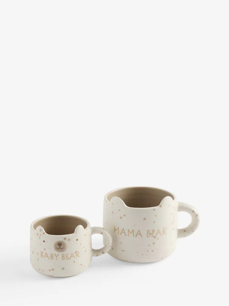 Set of 2 Natural Mama and Mini Bear Shaped Mugs