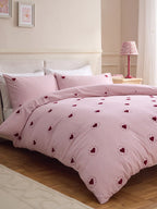 Next Uk Pink/Red Stripe Brushed Cotton Tufted Heart Duvet Cover and Pillowcase Set