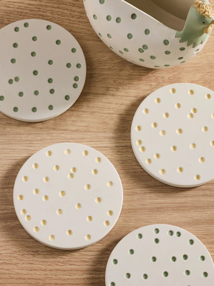 Next Uk Set of 4 Sage Green Spot Chicken Coasters