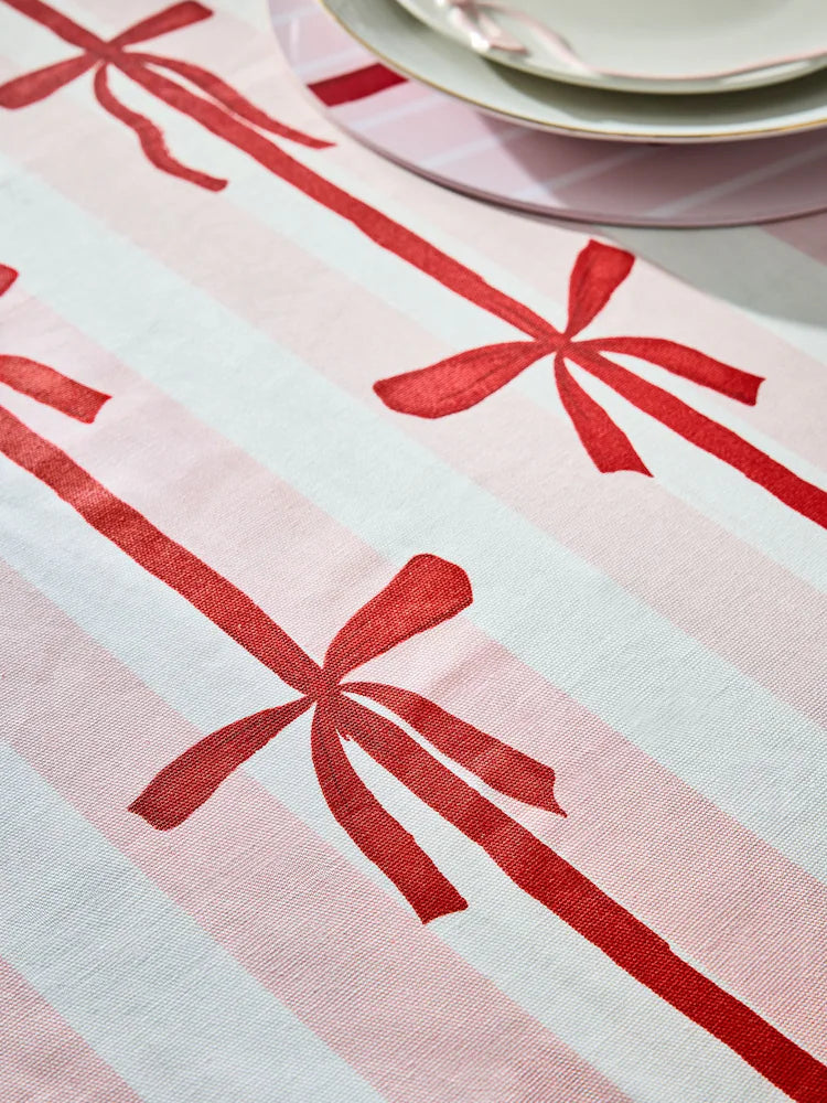 Next UK Pink & Red Bow Print Wipe-Clean Tablecloth – 100% Cotton