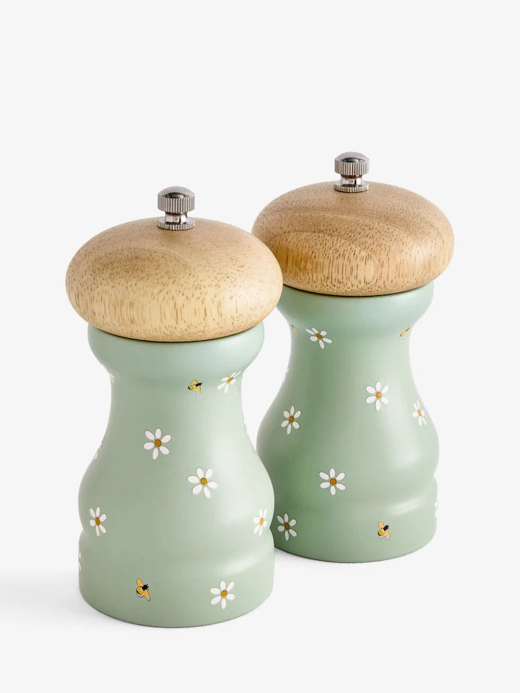 Next Uk Set of 2 Sage Green Maisie Floral Print Wood Unfilled Salt and Pepper