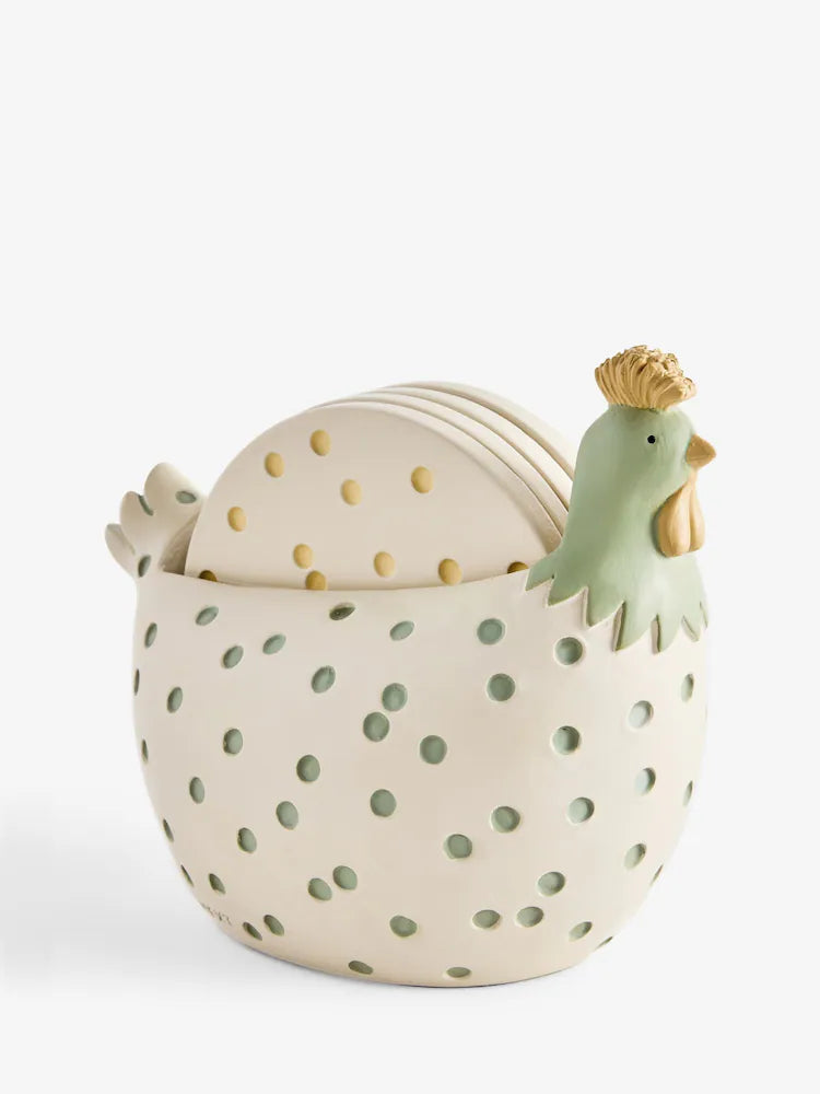 Next Uk Set of 4 Sage Green Spot Chicken Coasters