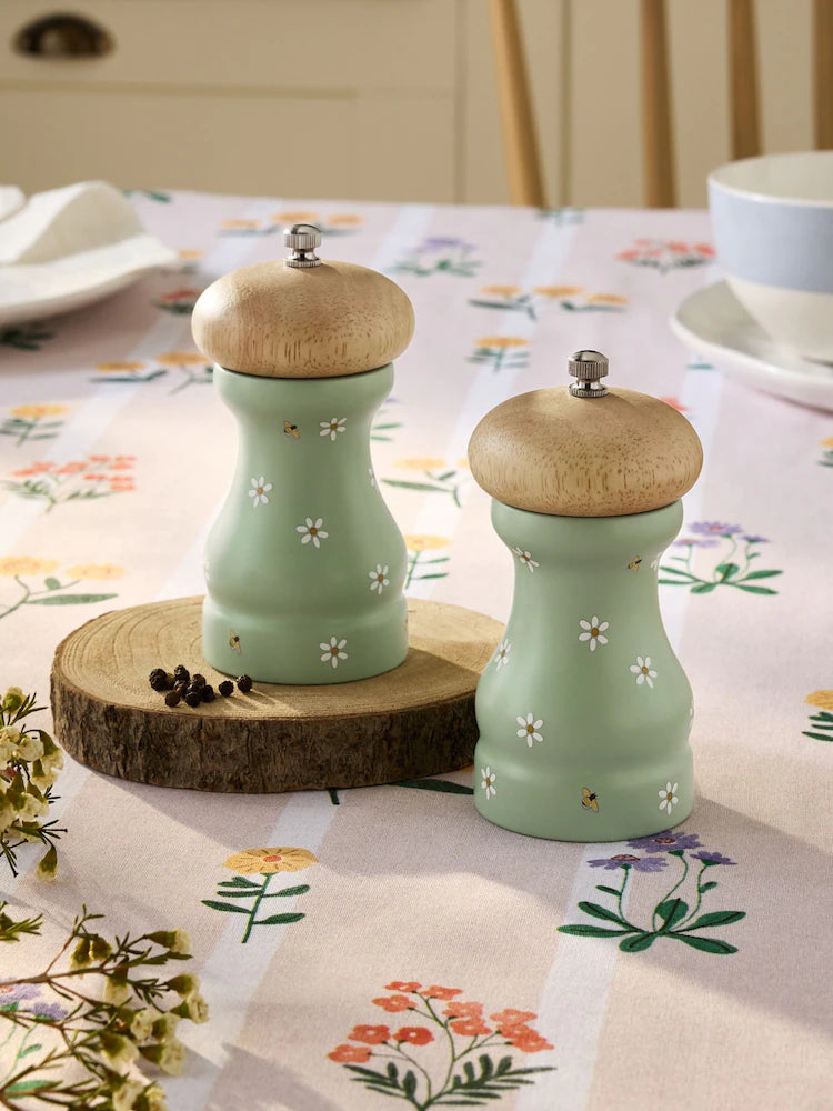 Next Uk Set of 2 Sage Green Maisie Floral Print Wood Unfilled Salt and Pepper