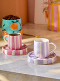 Pink/Purple Set of 2 Stripe Espresso Cup and Saucers