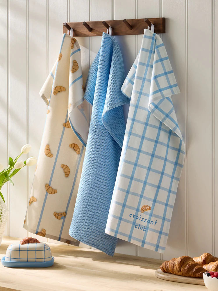 Next UK Set of 3 Blue Claude the Croissant Tea Towels