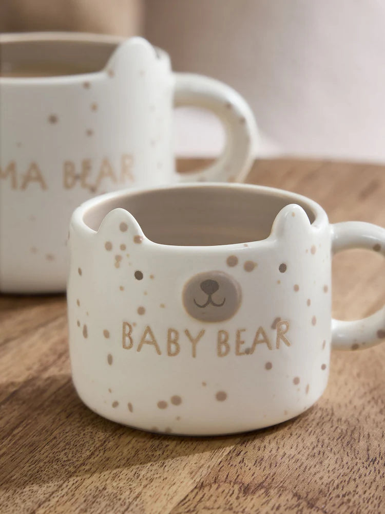 Set of 2 Natural Mama and Mini Bear Shaped Mugs
