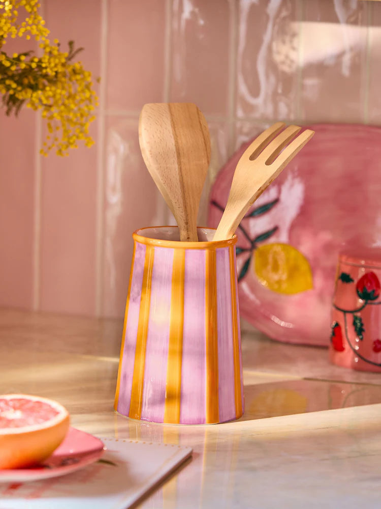 Pink Stripe Utensil Pot