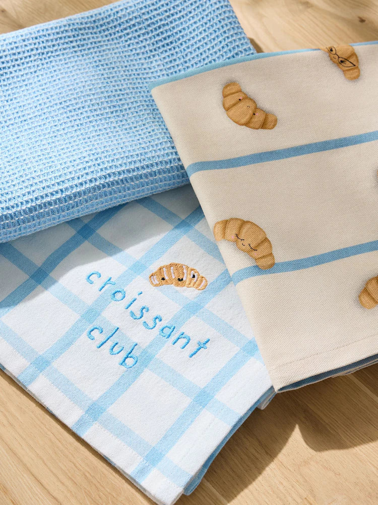 Next UK Set of 3 Blue Claude the Croissant Tea Towels