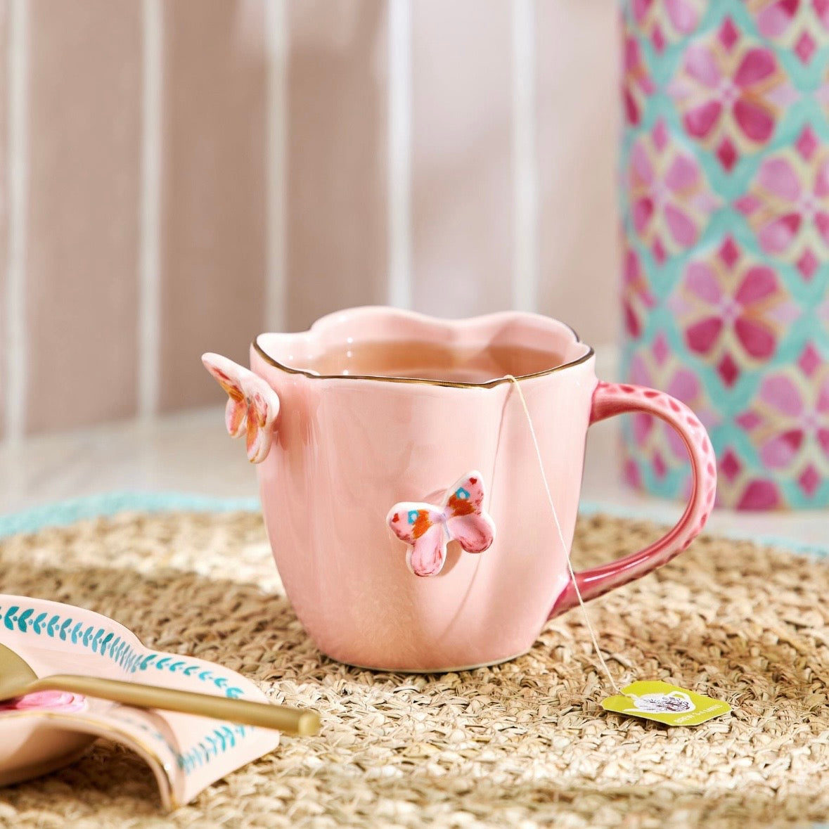 Pink Artist Floral Butterfly Mug